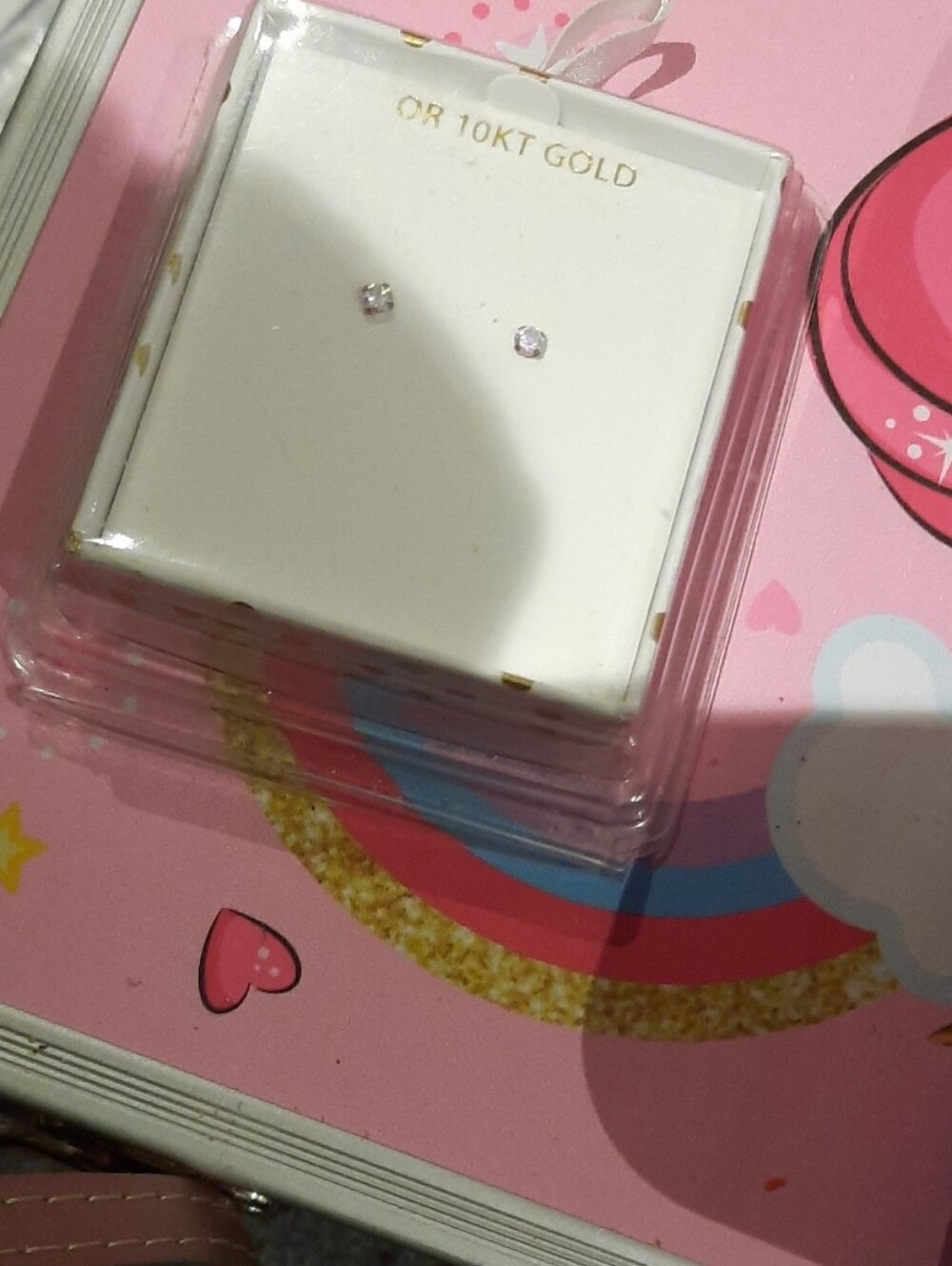 GENUINE SOLID 10K YELLOW GOLD 💛 Mystic CZ baby stud earrings or nose ring studs
